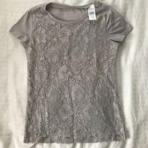 Ann Taylor LOFT Grey Lace T-shirt